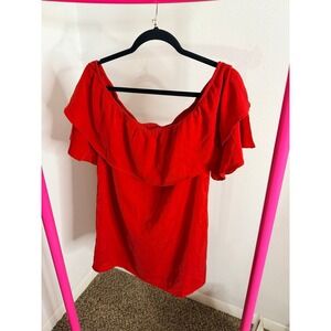 TOBI RED OFF THE SHOULDER DRESS - MEDIUM